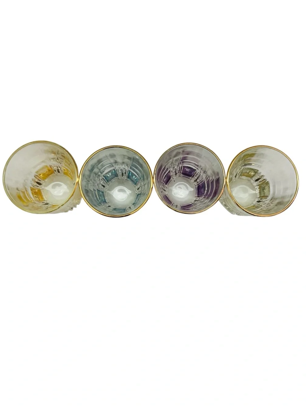 Colored Glass Shot Glasses with Gold Rim Set of 4